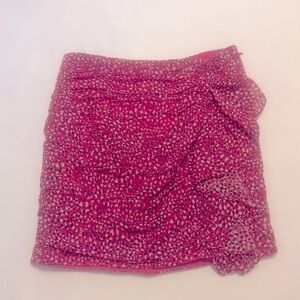 INTERMIX Silk Purple Pink Polka Dot Ruched Ruffled Mini Skirt Size 0